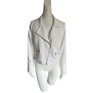White House Black Market White Moto Jacket Asymmetrical Zip Quilted Shoulder 12